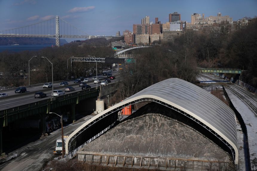 Salt is stored for use on icy roads in New York on Thursday.