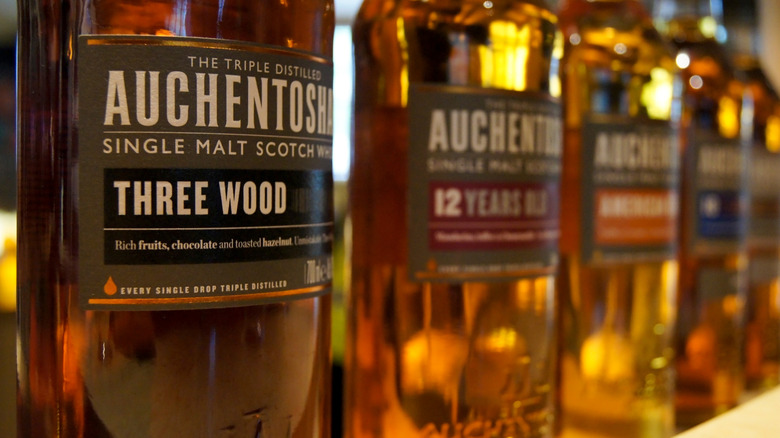Bottles of Auchentoshan single-malt whisky