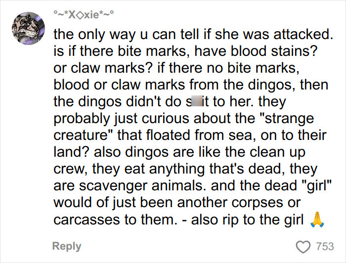 Comment discussing autopsy results and clues about a Canadian teen found among dingoes and possible animal scavenging.