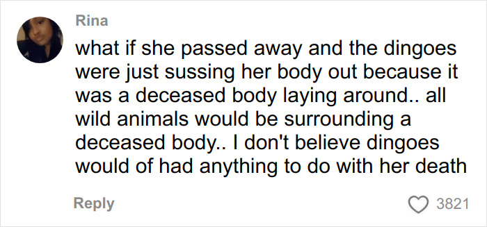 Comment discussing doubts about dingoes' involvement in the death of a Canadian teen, linked to autopsy results.
