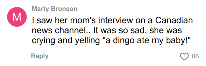 Comment text on a social media platform discussing a Canadian teen found among dingoes, related to autopsy results.