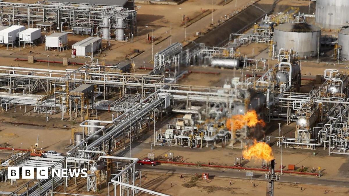 A flame burning natural gas at an oil treatment plant operated by Venezuela's state oil company PDVSA