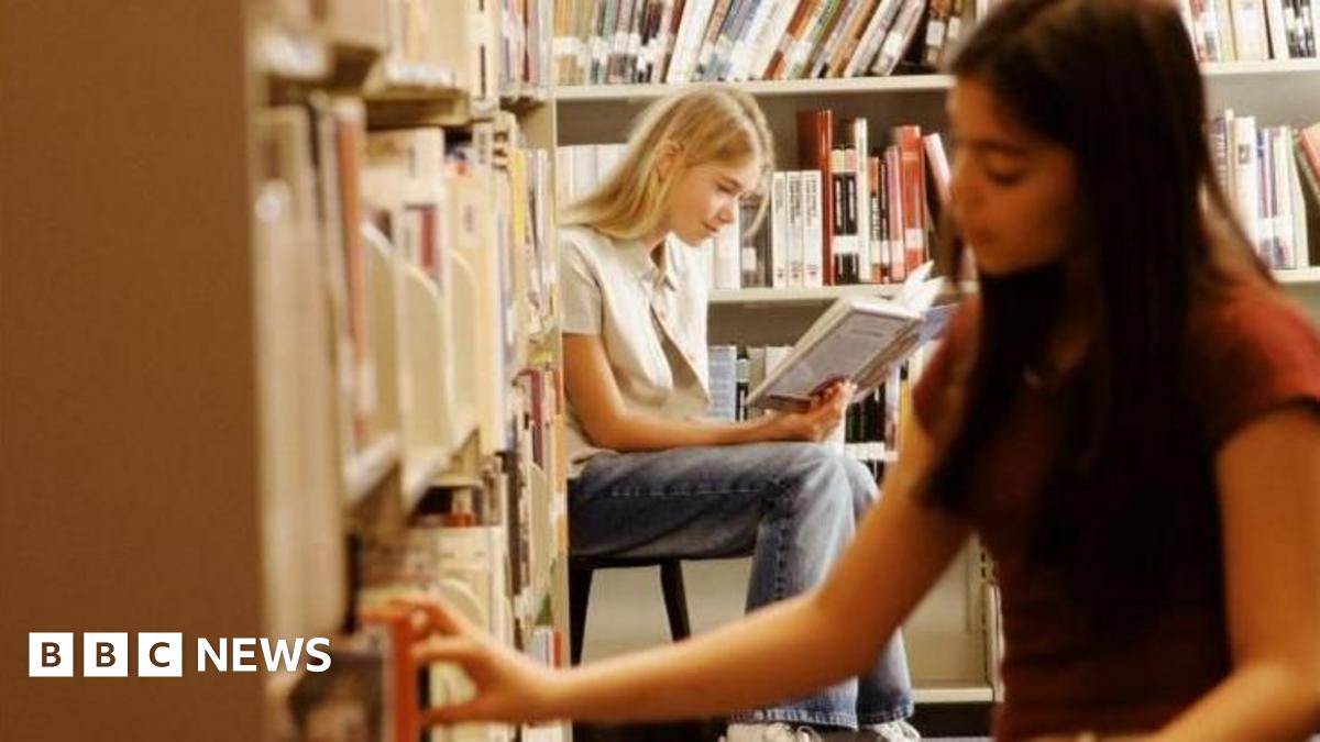 The outside of Ipswich County Library. The red brick building has an arch over the entrance with the words "Public library" on it. Steps lined with black rails lead up to the entrance.