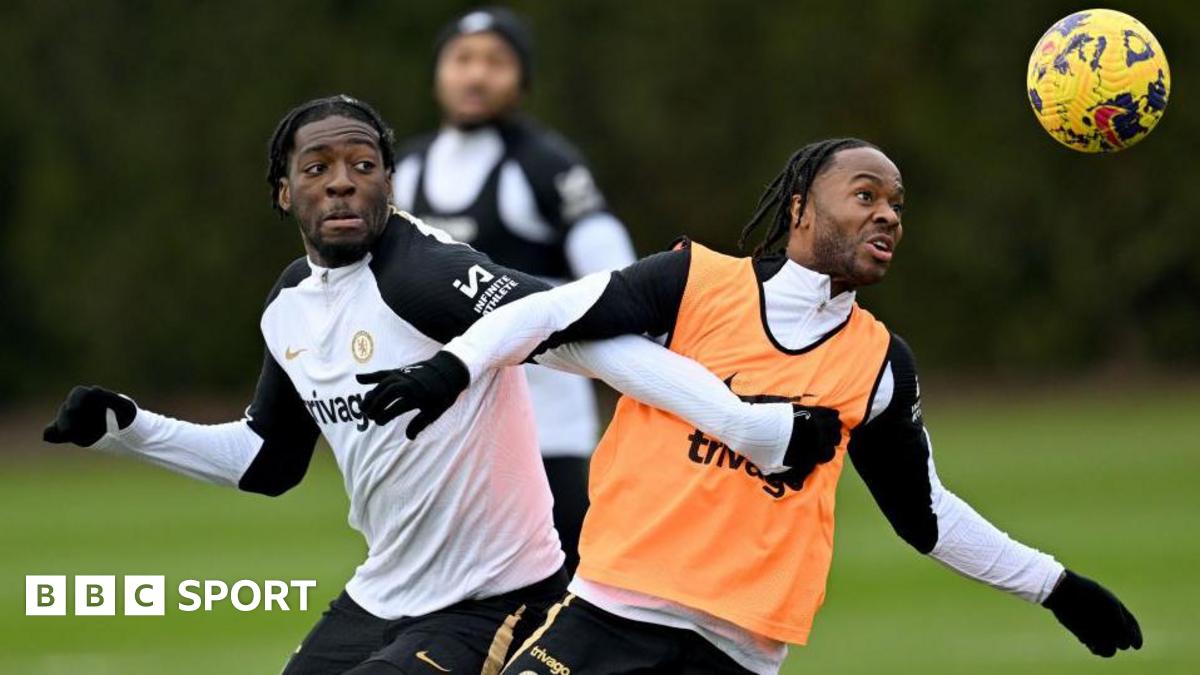 Axel Disasi and Raheem Sterling tussle for the ball