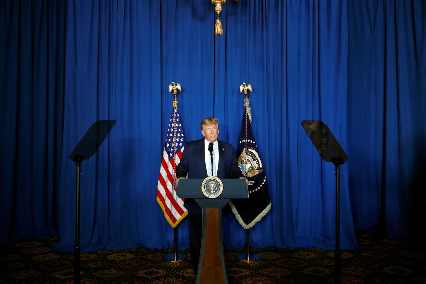 US President Donald Trump delivers remarks following the U.S. Military airstrike against Iranian General Qassem Soleimani in Baghdad, Iraq, in West Palm Beach, Florida, on  January 3, 2020.