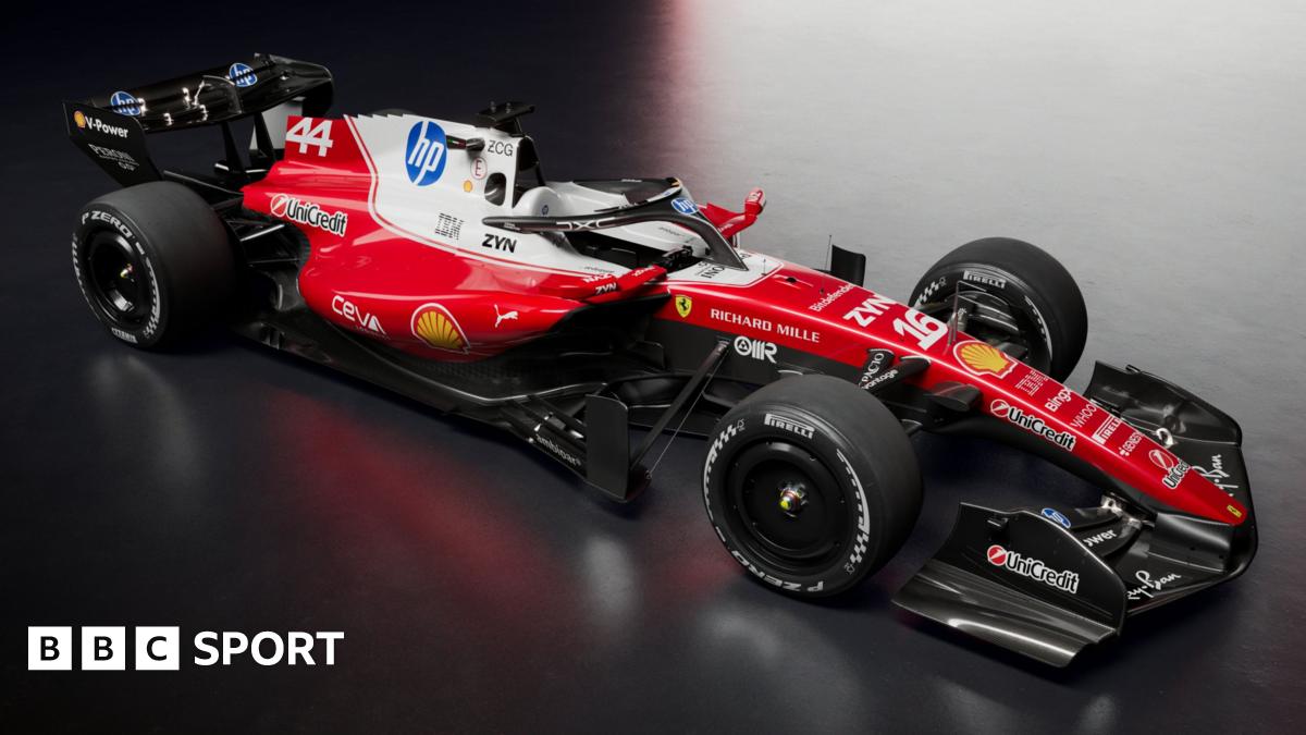 A graphic image showing the 2026 Ferrari Formula 1 car, from a side-on forward-facing angle