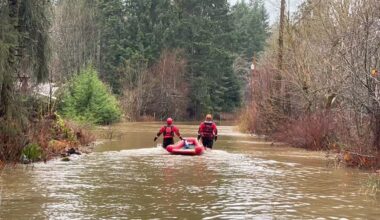 Boats, Sea-doos launched to rescue people and animals trapped by flooding near Courtenay