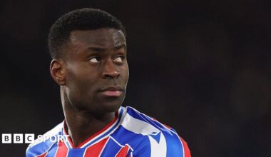 Crystal Palace defender Marc Guehi looking over his shoulder