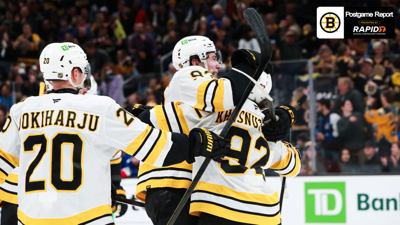 Zacha, Khusnutdinov Post Hat Tricks in 10-2 Bruins Win Over Rangers 