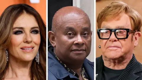 Reuters/Getty A composite image of close-ups of Liz Hurley, Baroness Doreen Lawrence and Sir Elton John