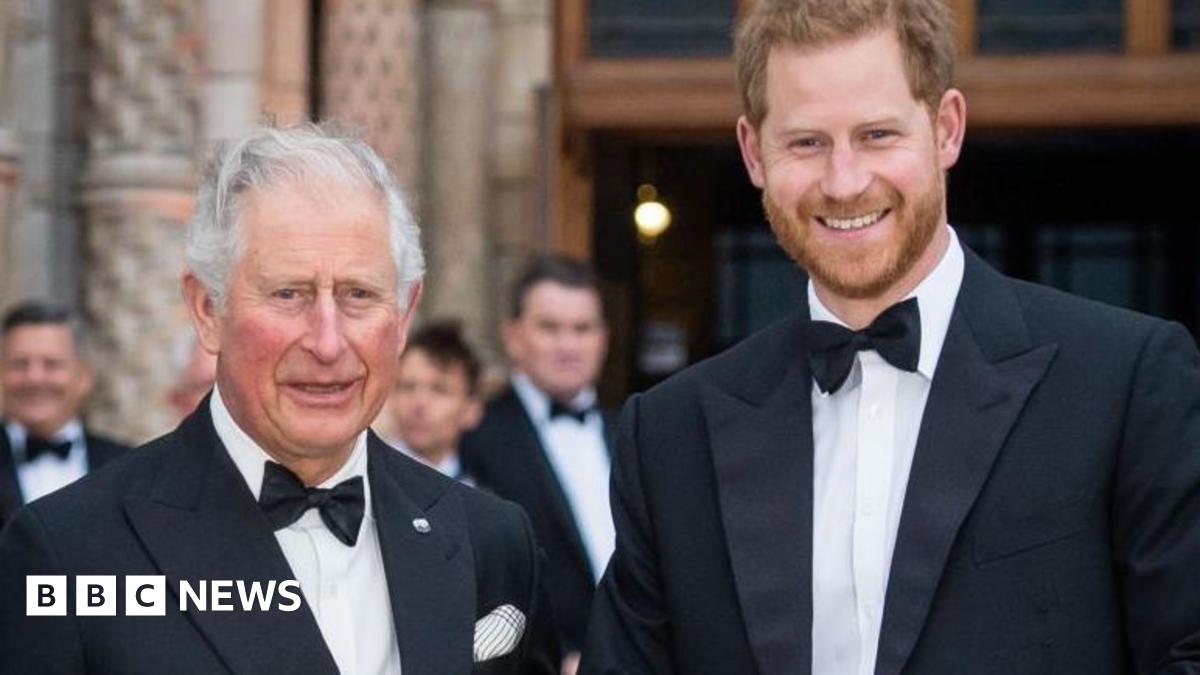 Head and shoulders pics of then Prince Charles and Prince Harry in London in 2019