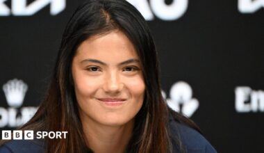 Emma Raducanu talks to the media during her first news conference at the 2026 Australian Open