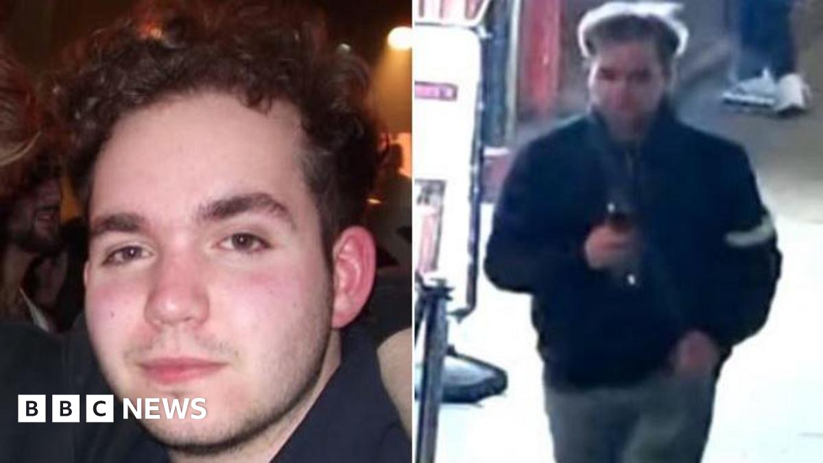 Two photos of Connor. The photo of the left is a close-up of his face. He has short brown hair and is wearing a blue jumper. The photo on the right shows Connor walking on a street with a bottle in his hand and his other hand in his pocket. He is wearing a blue jumper and blue jeans.