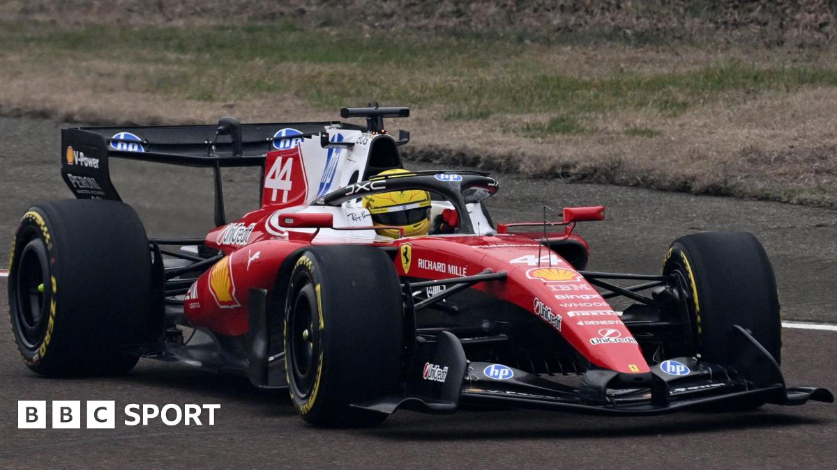 Lewis Hamilton driving the 2026 Ferrari at the Fiorano circuit