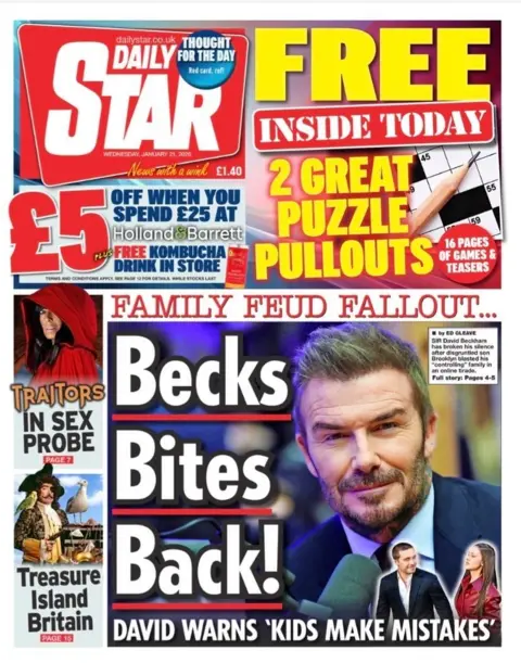 The headline on the front page of the Daily Star reads: "Becks bites back."