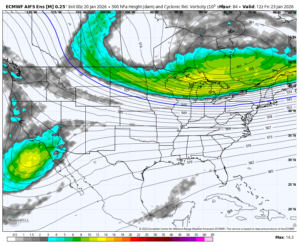 January 20 weather jet stream vorticity weekend storm forecast