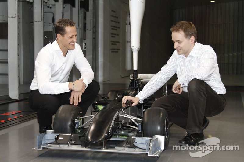 Michael Schumacher with John Owen, Principal Aerodynamicist for Mercedes Grand Prix