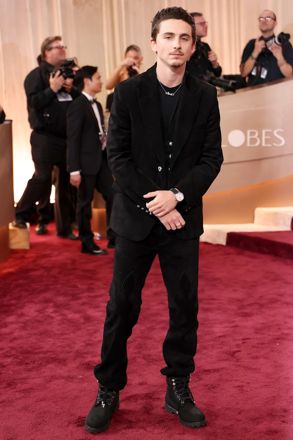 BEVERLY HILLS, CALIFORNIA - JANUARY 11: (FOR EDITORIAL USE ONLY) Timothée Chalamet attends the 83rd annual Golden Globe Awards at The Beverly Hilton on January 11, 2026 in Beverly Hills, California. (Photo by Kevin Mazur/Getty Images)