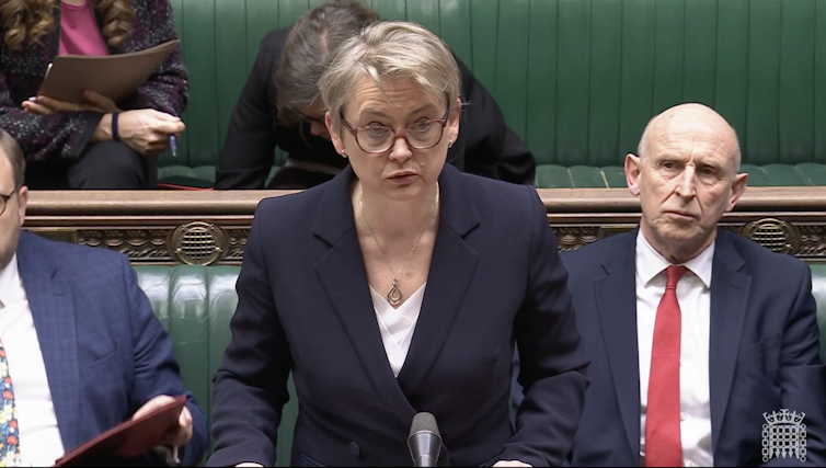 Yvette Cooper speaking in parliament.