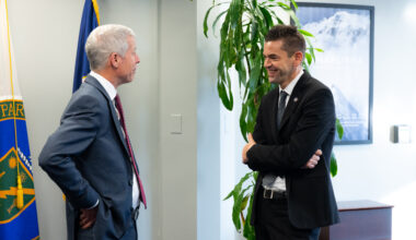 U.S. Energy Secretary Chris Wright (left) and NASA Administrator Jared Isaacman (right) meet in Washington on Jan. 8, 2026
