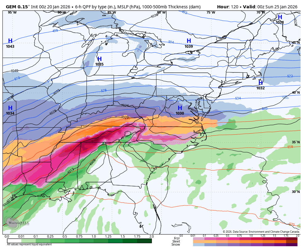 January 20 weather storm forecast snow ice Canadian Model