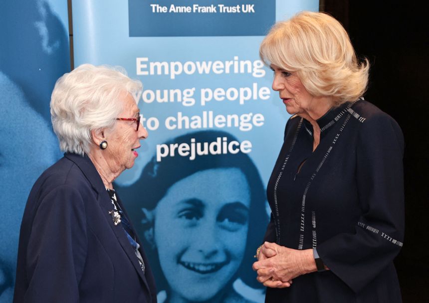 Eva Schloss meets Queen Camilla during a reception to mark Holocaust Memorial Day in 2022.
