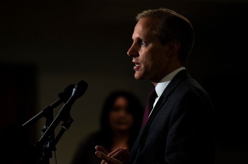 Minnesota Secretary of State Steve Simon speaks with media before a public accuracy test of voting equipment on August 3, 2022, in Burnsville, Minnesota.