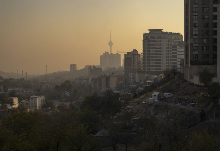 A view of northern Tehran, Iran, and the Milad telecommunication tower on November 22, 2025.