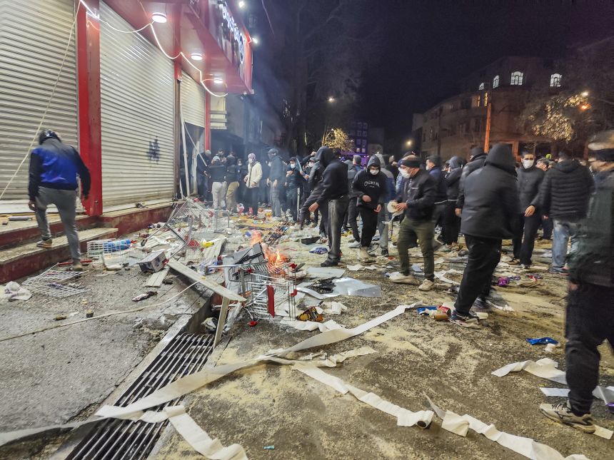 Iranians gather while blocking a street during a protest in Kermanshah, Iran on January 8, 2026.