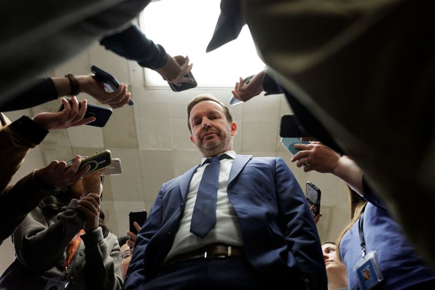 Sen. Chris Murphy talks with reporters in the Senate Subway on Capitol Hill on January 15, in Washington, DC.