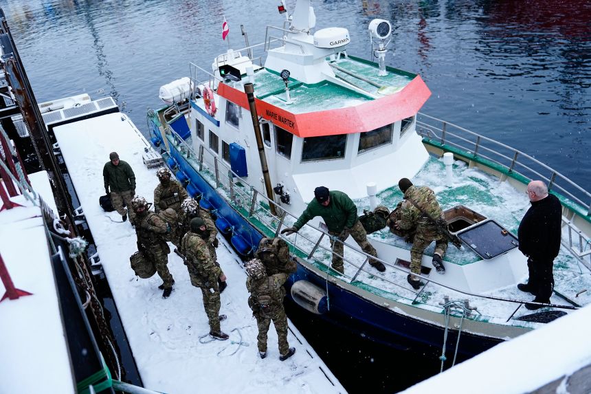 Danish soldiers disembark at the port in Nuuk, Greenland, on January 18.