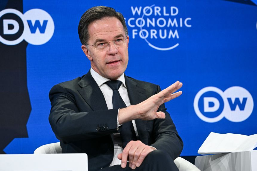 Rutte speaks during the World Economic Forum (WEF) in Davos, Switzerland, on January 21, 2026.