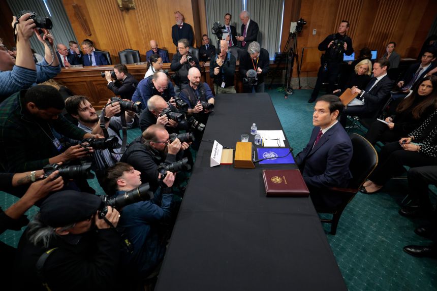 US Secretary of State Marco Rubio arrives to testify during a Senate Foreign Relations Committee hearing in the Dirksen Senate Office Building on Capitol Hill on January 28 in Washington, DC.