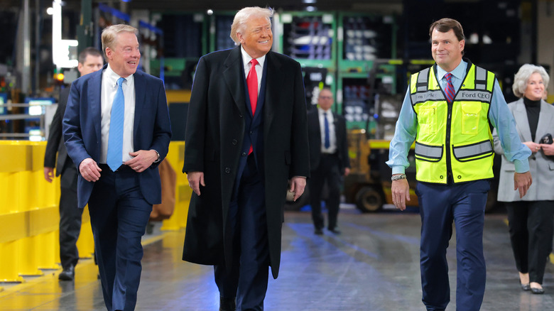Ford Chariman Bill Ford and Ford CEO Jim Farley touring the Dearborn truck plant with President Trump.