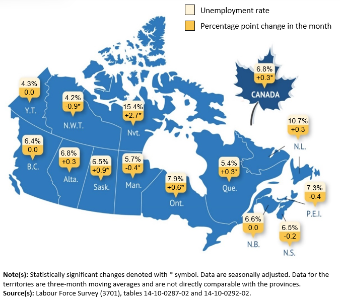 Thumbnail for map 1: Unemployment rate by province and territory, December 2025