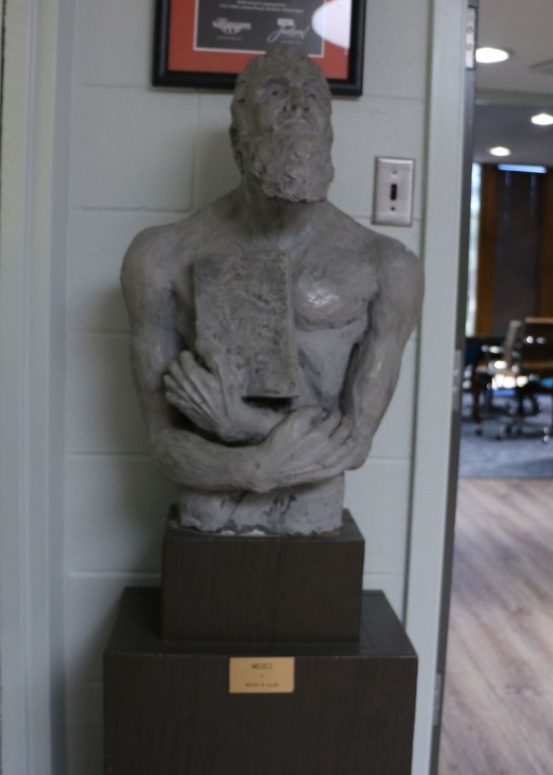 A statue of Moses is displayed at Beth Israel Congregation before the fire.