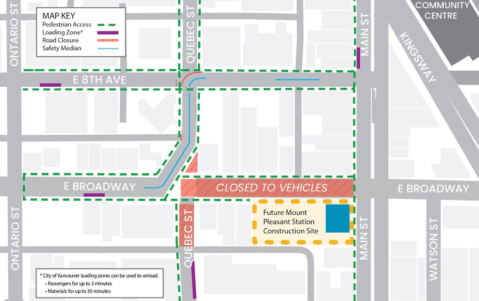 mount pleasant station broadway main street subway construction detour