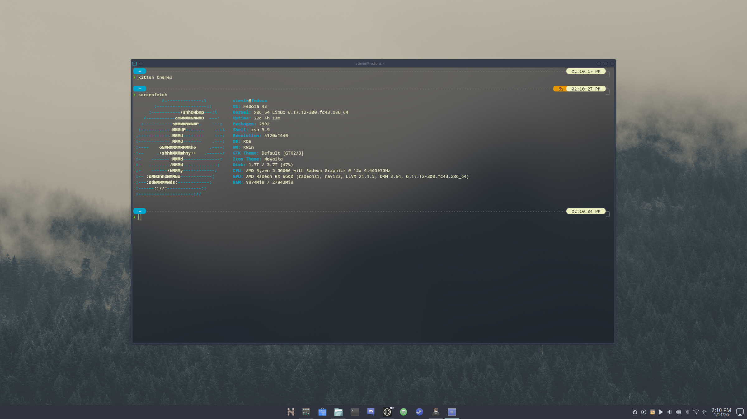 A screenshot of a customized Linux terminal