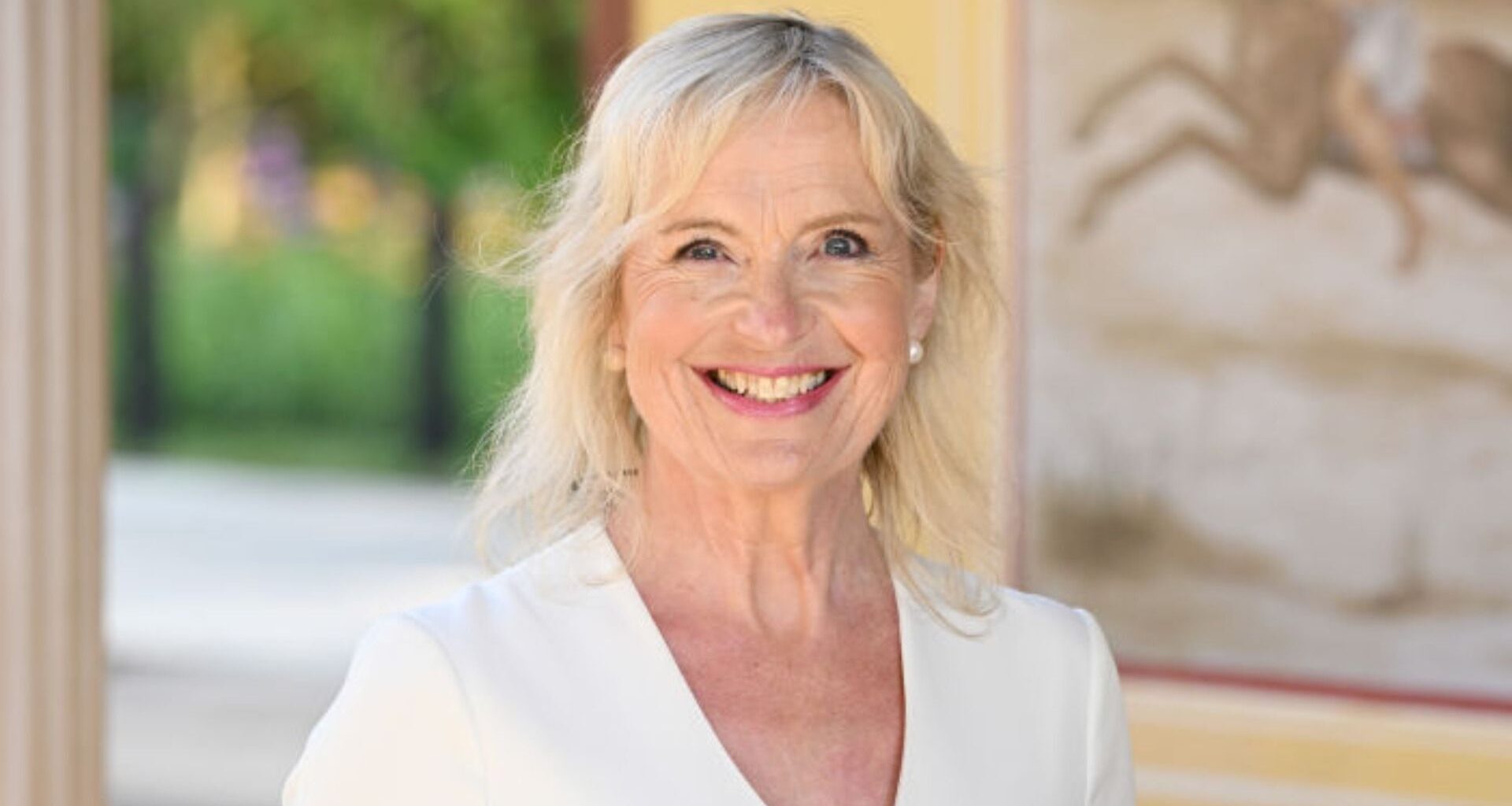 Carol Kirkwood attends The RHS Chelsea Flower Show at Royal Hospital Chelsea