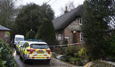 Police investigating a murder at a cottage in Cheriton, Hampshire. Pic: PA