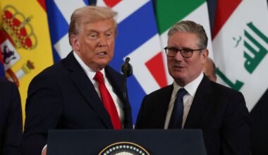 Donald Trump and Keir Starmer speak during a world leaders' summit last year. Pic: Reuters