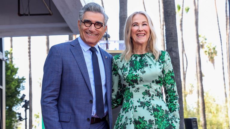 Eugene Levy and Catherine O’Hara at the unveiling of his star on the Hollywood Walk of Fame in 2024. Pic: Reuters