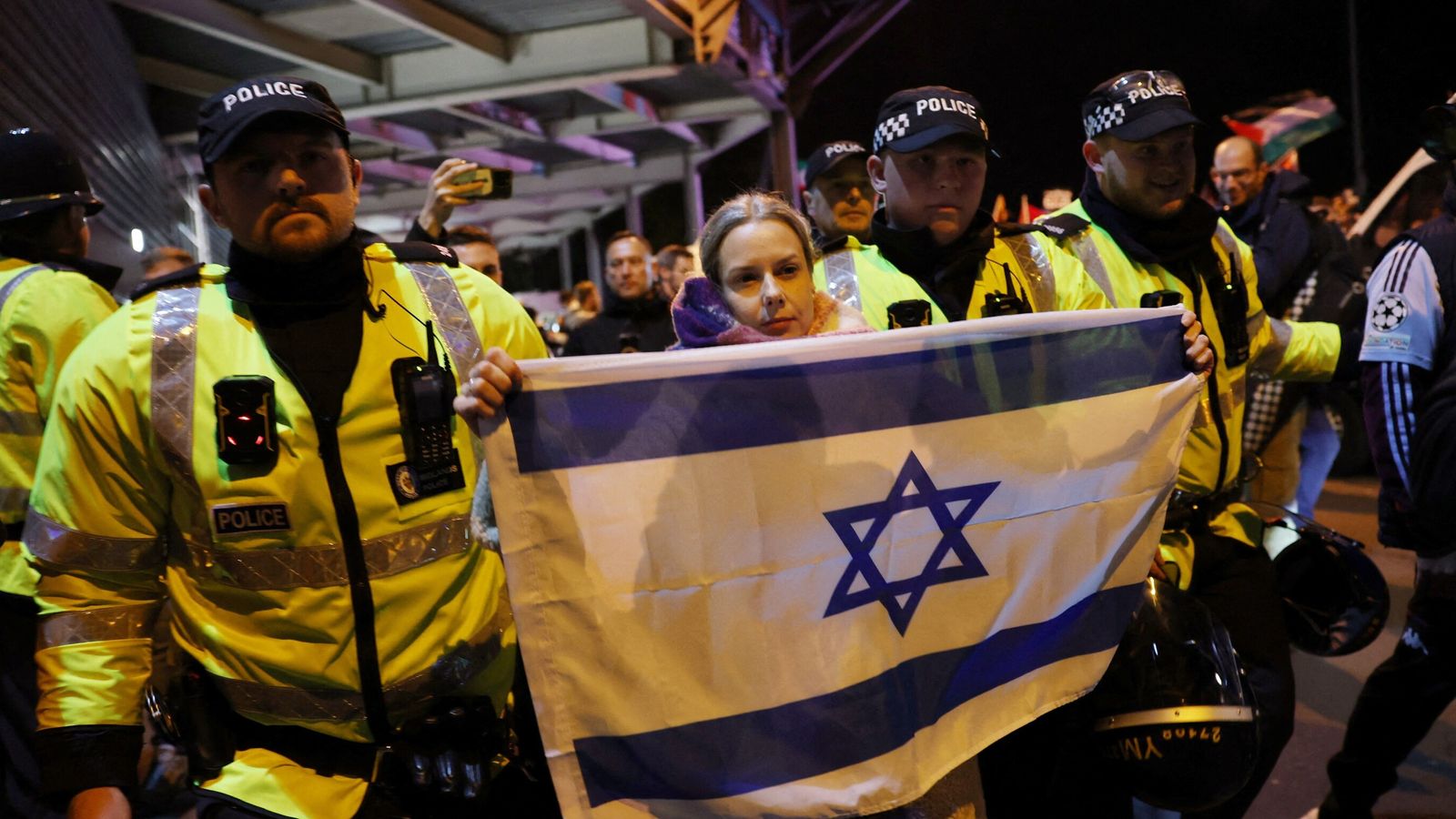 A pro-Israel demonstrator at the Villa Park match in November. Pic: Reuters