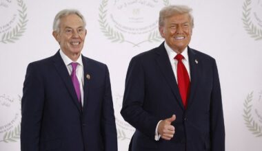 Tony Blair, left, and Donald Trump, right, at an Egyptian summit on ending the Gaza War last year. Pic: Reuters