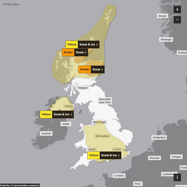 Weather warnings for Friday. Pic: Met Office