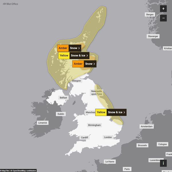 Weather warnings for Saturday. Pic: Met Office