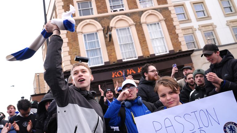 Chelsea fans protesting the Chelsea sporting directorship ahead of the Premier League match at Stamford Bridge, London. Picture date: Saturday January 17, 2026. PA Photo. Photo credit should read: Bradley Collyer/PA Wire...RESTRICTIONS: EDITORIAL USE ONLY No use with unauthorised audio, video, data, fixture lists, club/league logos or "live" services. Online in-match use limited to 120 images, no video emulation. No use in betting, games or single club/league/player publications.