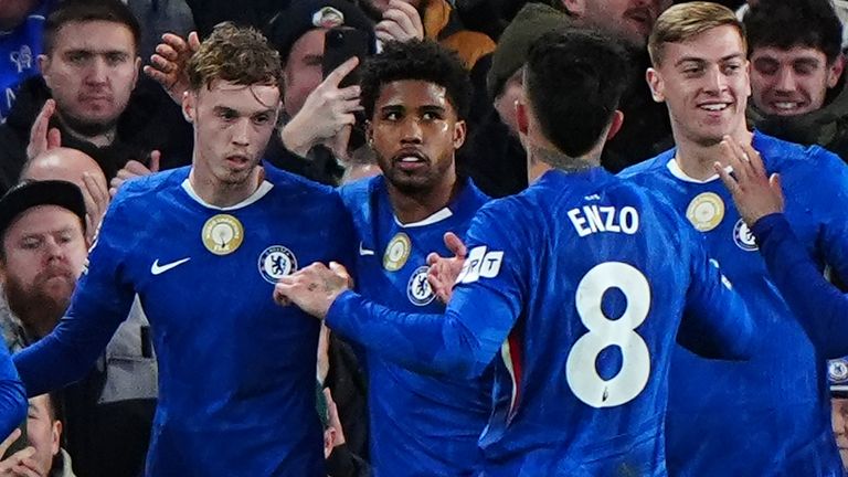 Cole Palmer celebrates his goal with team-mates