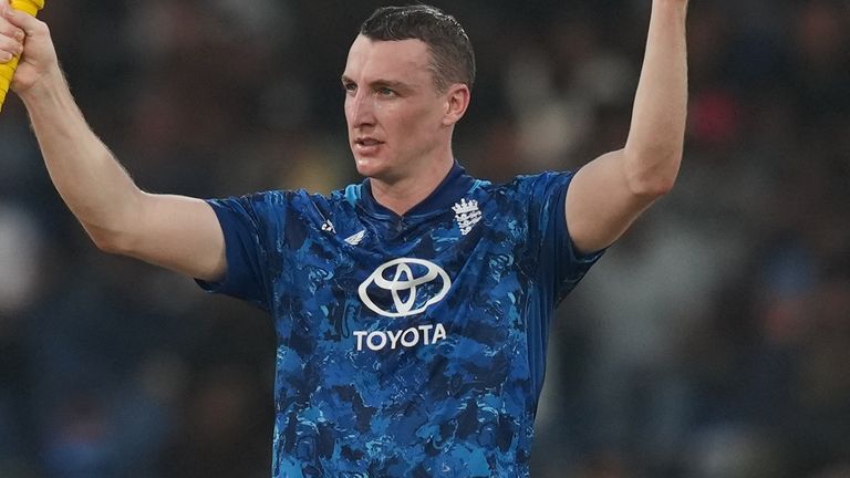 England captain Harry Brook celebrates his century during the third ODI against Sri Lanka in Colombo (Associated Press)