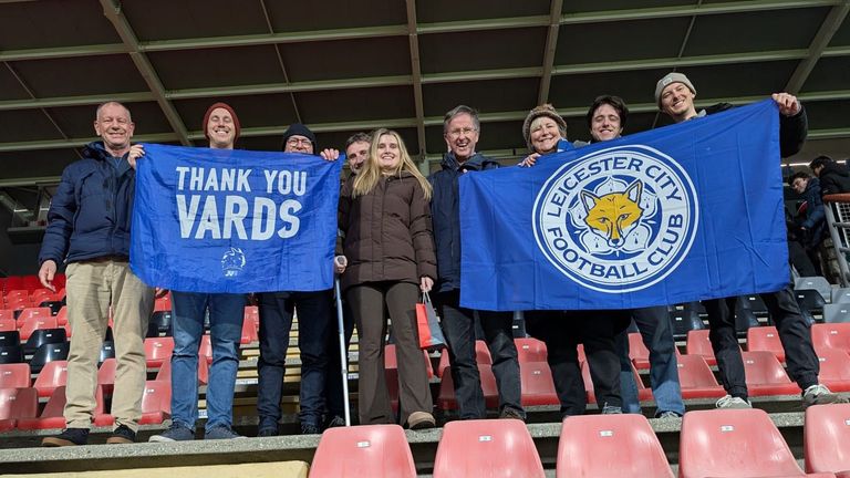 Leicester fans including Neil Reeves and Jackie Troy pay tribute to Jamie Vardy in Cremonese
